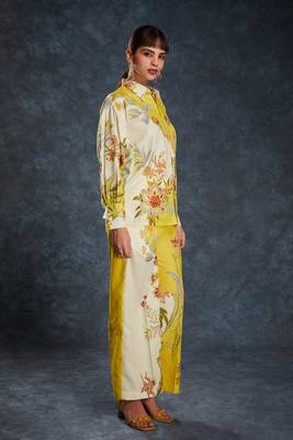 Adorable yellow floral printed linen casual wear co-ord set 2