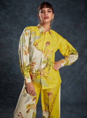 Adorable yellow floral printed linen casual wear co-ord set 3