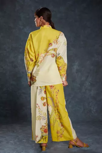 Adorable yellow floral printed linen casual wear co-ord set