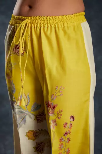 Adorable yellow floral printed linen casual wear co-ord set
