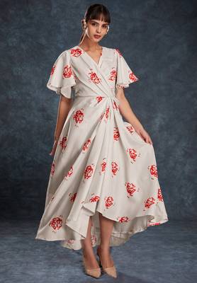 cream printed linen western wear maxi dress 1