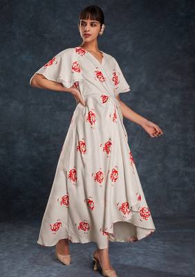 cream printed linen western wear maxi dress 2