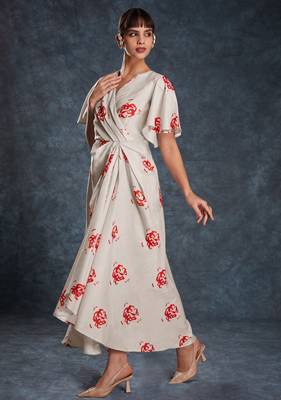 cream printed linen western wear maxi dress 3