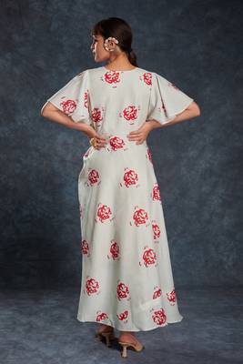 cream printed linen western wear maxi dress 4