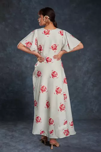 cream printed linen western wear maxi dress