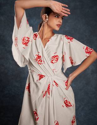 cream printed linen western wear maxi dress 5