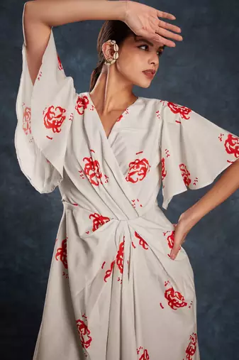 cream printed linen western wear maxi dress