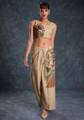 Bewitching brown printed linen western wear co-ord set 1