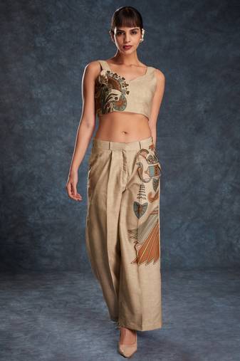Bewitching brown printed linen western wear co-ord set