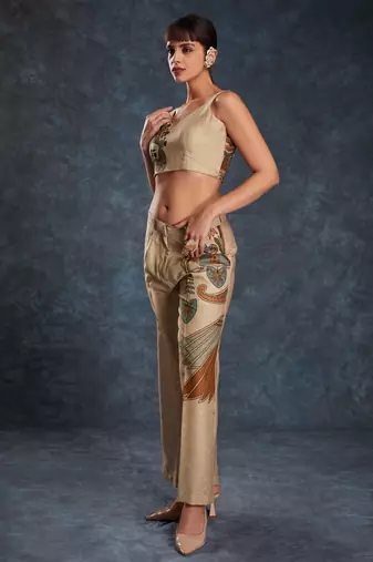 Bewitching brown printed linen western wear co-ord set