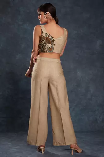 Bewitching brown printed linen western wear co-ord set
