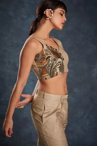 Bewitching brown printed linen western wear co-ord set
