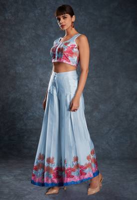 Charming sky blue digital printed linen party wear co-ord set 2