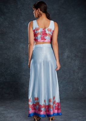 Charming sky blue digital printed linen party wear co-ord set 3