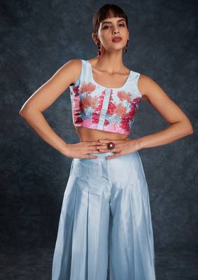 Charming sky blue digital printed linen party wear co-ord set 4
