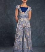 navy blue digital printed linen party wear jumpsuit