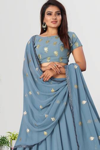 Grey Georgette Zari Embroidered Lehenga Choli