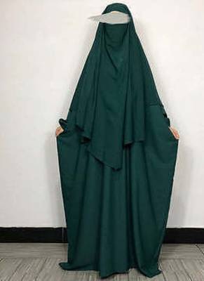 Premium Forest or Rama Green Baggy Abaya and Single Layer Khimar 1