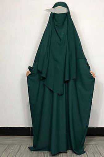 Premium Forest or Rama Green Baggy Abaya and Single Layer Khimar