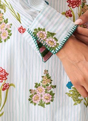 Aqua blue cotton floral printed kurta set 4
