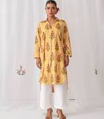 Yellow cotton floral printed kurta set