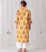 Yellow cotton floral printed kurta set