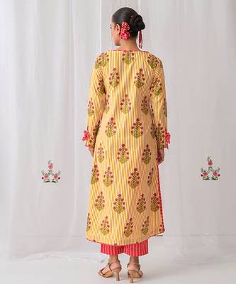 Yellow cotton floral printed kurta set 2