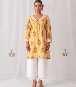 Yellow cotton floral printed kurta set