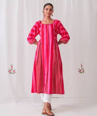Pink cotton dot printed kurta set 1