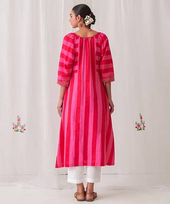 Pink cotton dot printed kurta set 2