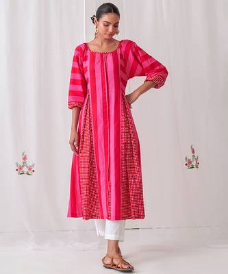 Pink cotton dot printed kurta set 3