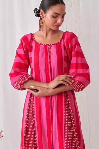 Pink cotton dot printed kurta set
