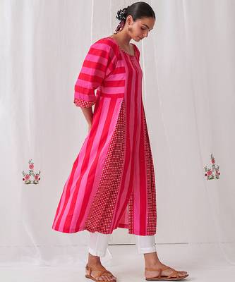 Pink cotton dot printed kurta set 5