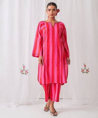 Pink cotton plain kurta set 1