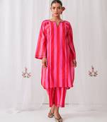 Pink cotton plain kurta set