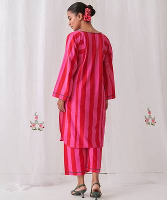 Pink cotton plain kurta set 2