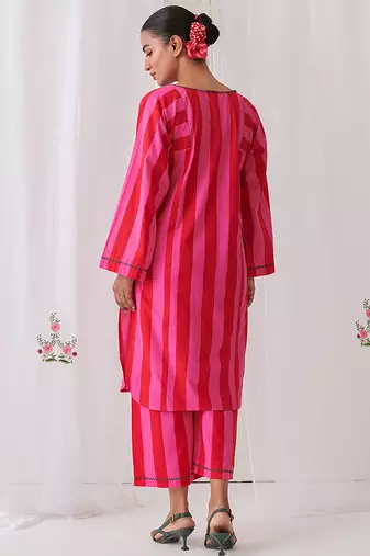 Pink cotton plain kurta set