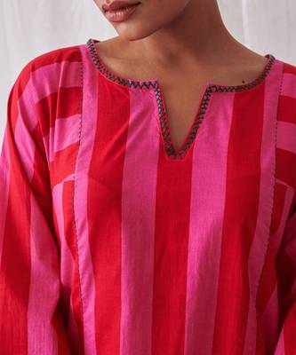 Pink cotton plain kurta set 3