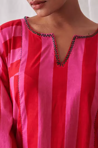 Pink cotton plain kurta set
