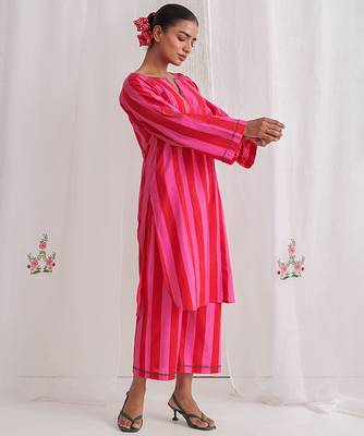 Pink cotton plain kurta set 4