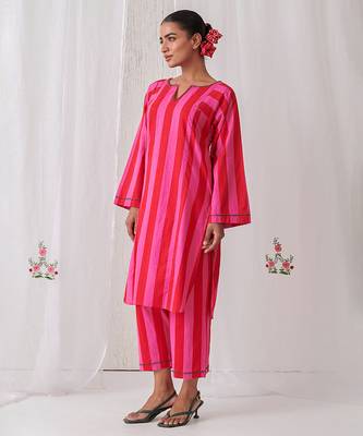 Pink cotton plain kurta set 5