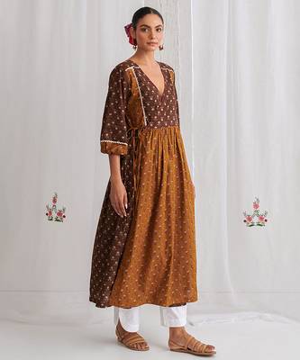 Brown cotton floral printed kurta set 4