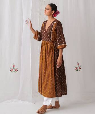 Brown cotton floral printed kurta set 5