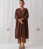 Brown cotton floral printed kurta set