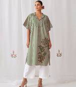Green cotton plain kurta set