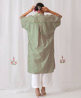 Green cotton plain kurta set 2