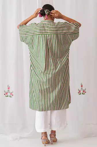 Green cotton plain kurta set