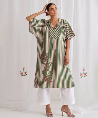 Green cotton plain kurta set 5