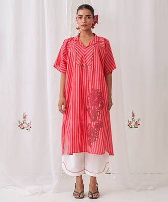 Pink cotton plain kurta set 1