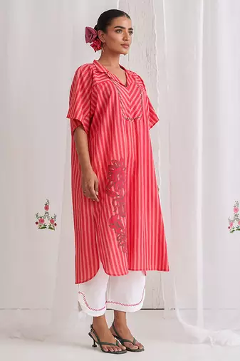 Pink cotton plain kurta set
